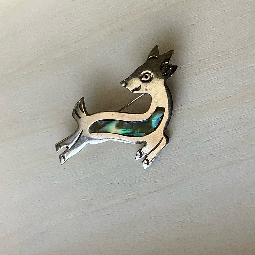 New vintage Silver Abalone shell deer pin